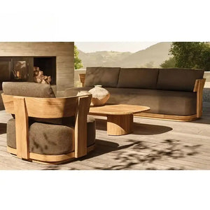 Teak Wood Outdoor Sectional Sofa Modern Modular Design - view 4