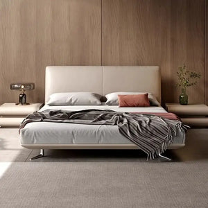 Leather master bedroom modern simple double bed - Bedroom