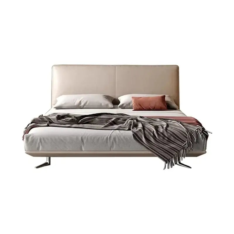 Beige PU Leather Platform Bed Frame Queen King Size - view 2