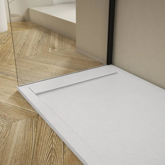 Saona White Shower Tray with Hidden Drain Slate Texture - 70x70 cm - Platos de ducha