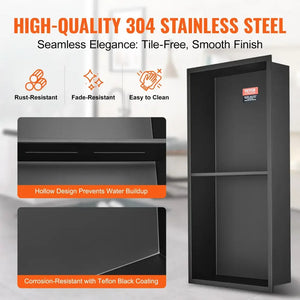 Stainless Steel Wall Inserted Double Shelves Storage