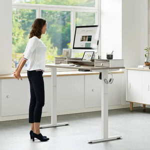 Electric Standing Desk Glass Top Double Drawer Eufaula - Desk > Standing Desk