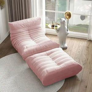 Suede Single Person Bean Bag Chair - Pink Ottoman + Bean - Chair
