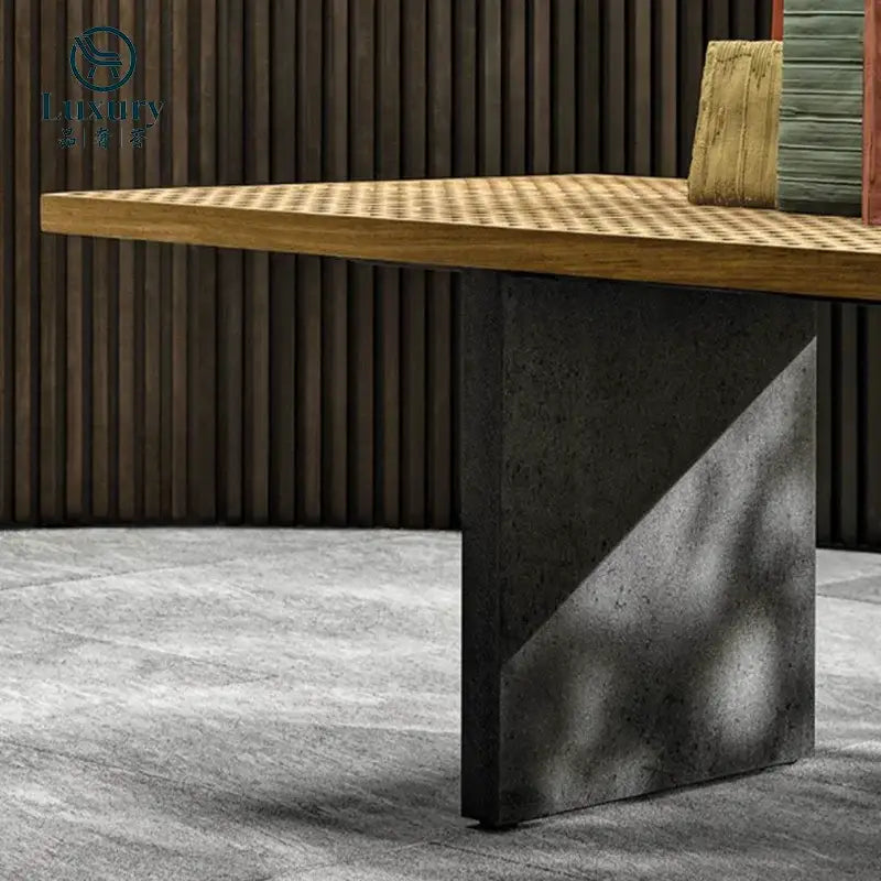 Teak Outdoor Dining Set showing close up of natural wood grain and durable material texture in brown.