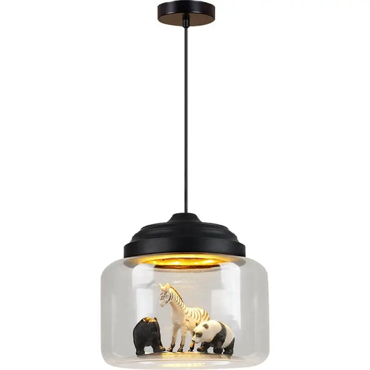 Transparent Jar Animal Hanging Lamp - 1pc Black / No animal - Lamps