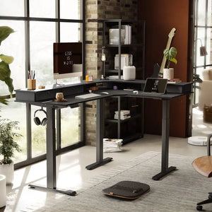 Reversible L-shaped with Upper Drawer - Desk > Standing Desk > L Shaped Standing Desk