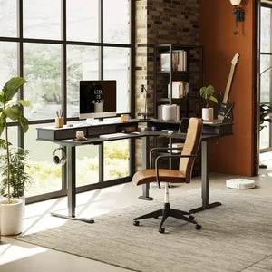 Reversible L-shaped with Upper Drawer - 63’’ x 55’’ / Black - Desk > Standing Desk > L Shaped Standing Desk