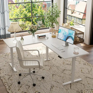 Triple Motor L-shaped Standing Desk - White / 63’’ x 48’’ - Desk > Standing Desk > L Shaped Standing Desk