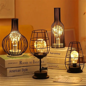 Hollow Out Wine Bottle Glass LED Lamp - Desk Lamp