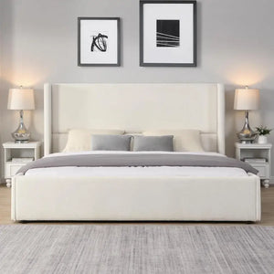 Wingback King Upholstered Platform Bed Frame