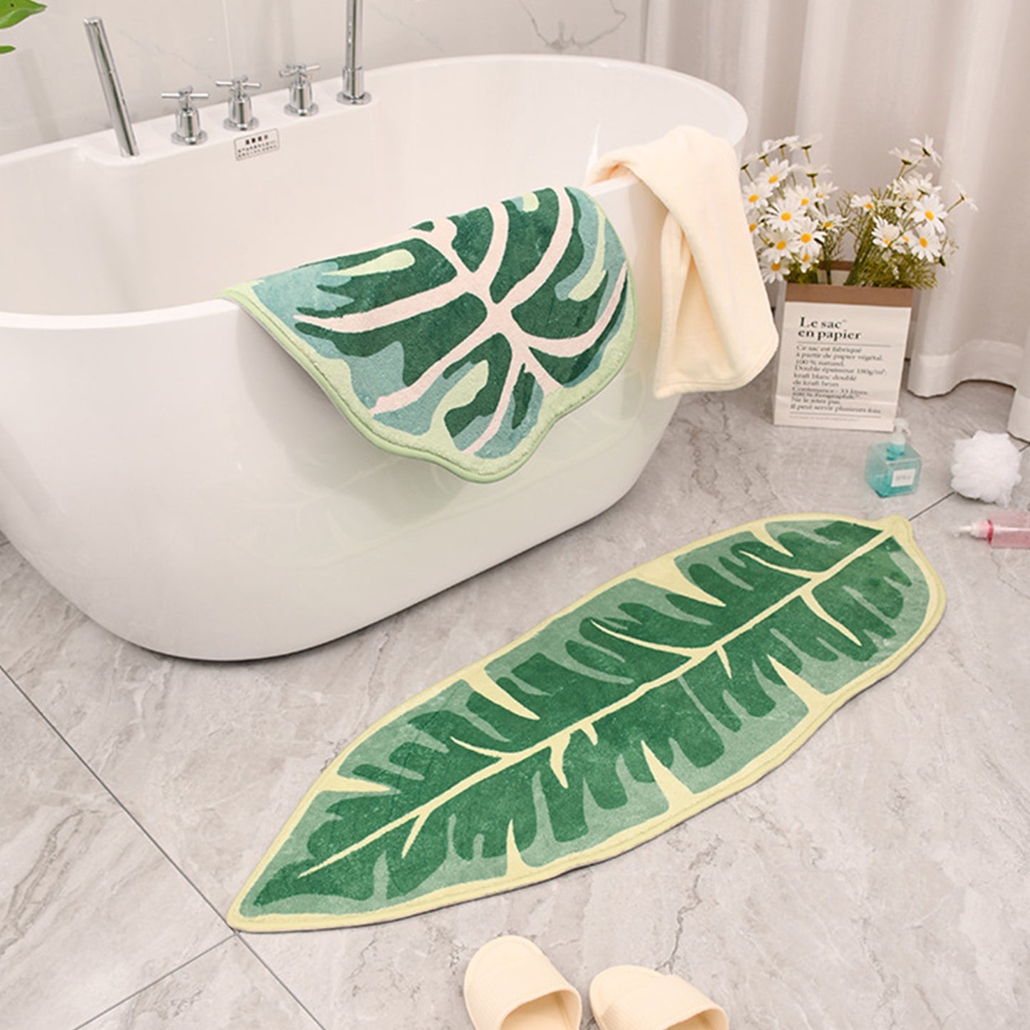 Alfombra de baño lavable, suave, antideslizante y con forma de hoja