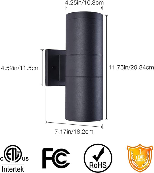 Aplique de pared de aluminio para exteriores con cilindro hacia arriba y hacia abajo