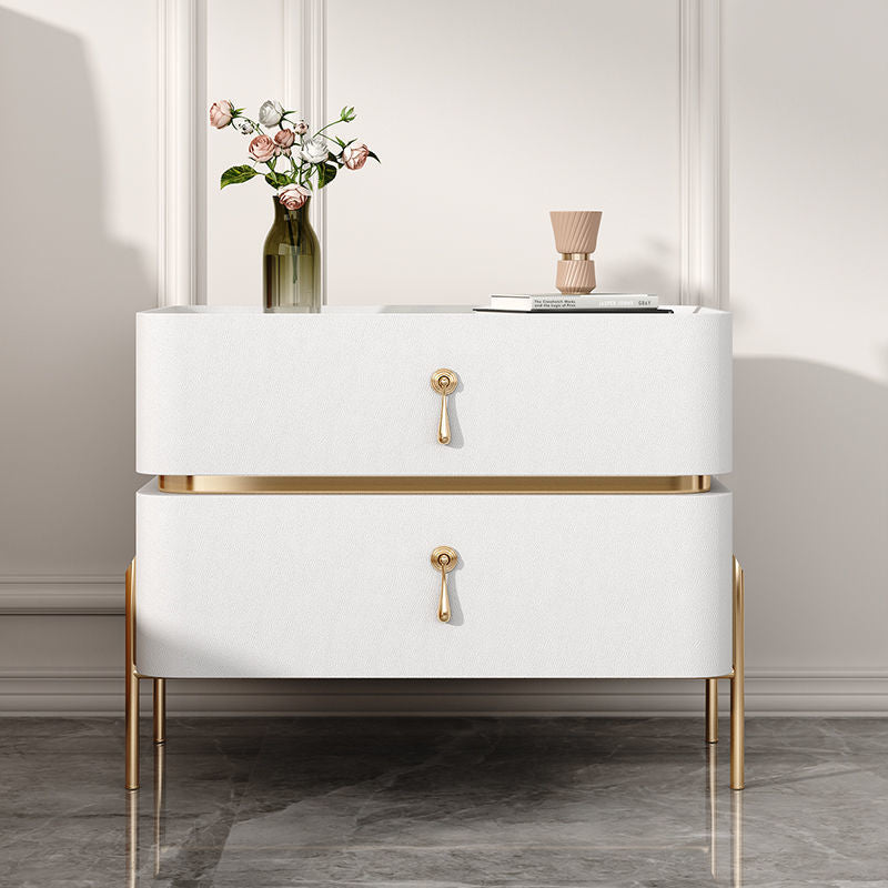 Gabinete de almacenamiento moderno de dos cajones junto a la cama