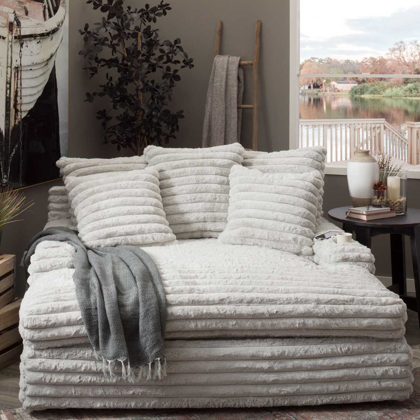 Sofá moderno minimalista perezoso de tela de pana gruesa con diseño de nubes, asiento extra ancho, muebles personalizados comprimidos al vacío