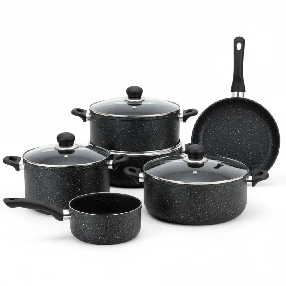 10 Pieces Aluminum Non Stick Pot Frying Pan Cookware Set - 10cs - Black - Cookware set