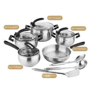 12 Piece Stainless Steel Cookware Pots Soup Pans Set - Cookware set