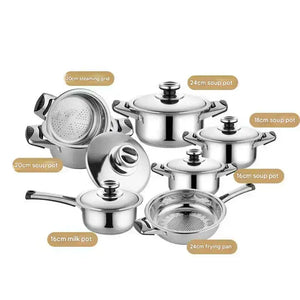 12 Piece Stainless Steel Cookware Pots Soup Pans Set - Magnetic wide-sided pot 12-piece set - Cookware set