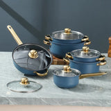 12 Piece Stainless Steel Glass Lid Non Stick Cookware Set - 12 pcs - Blue Silver - Cookware set