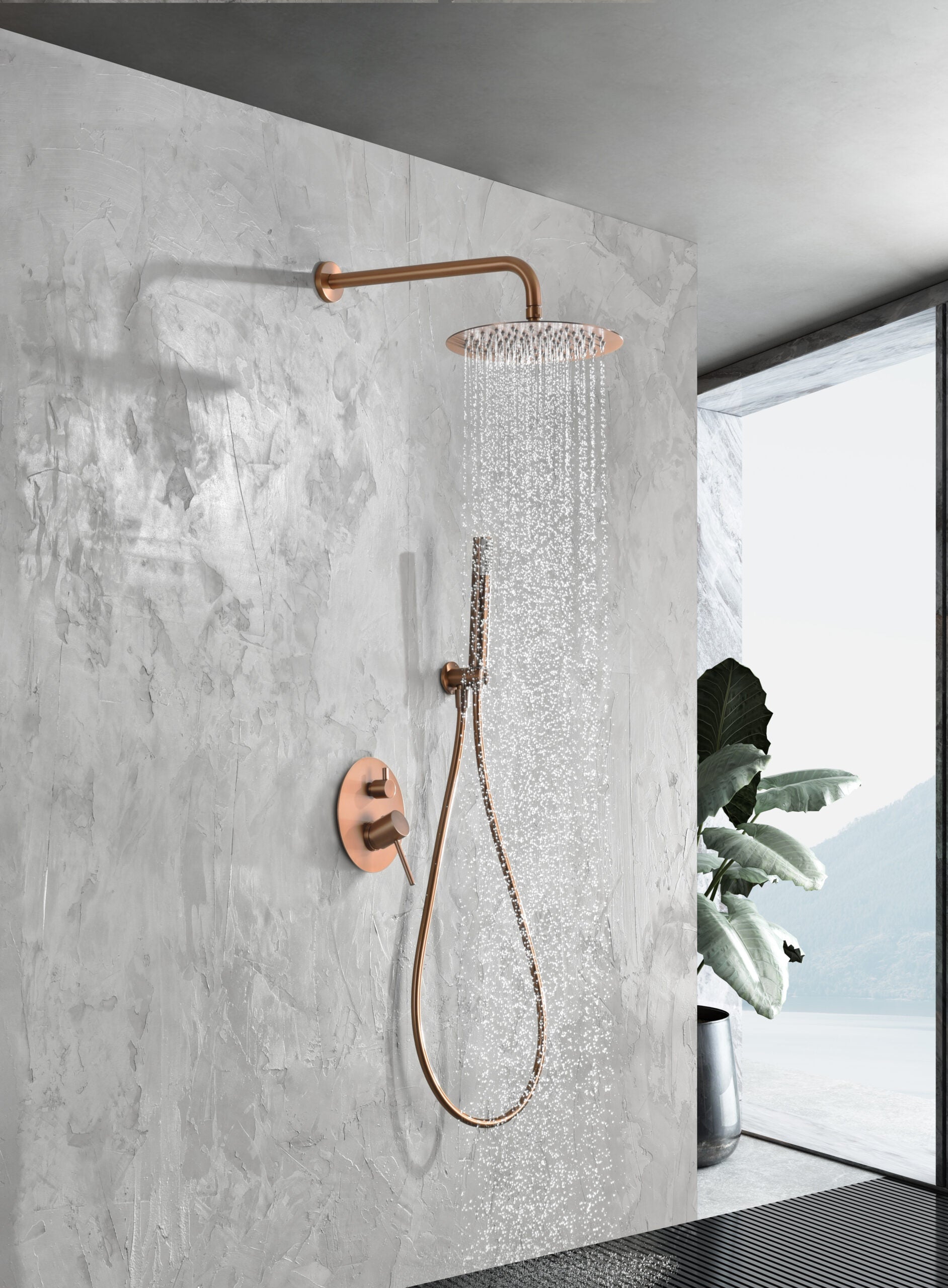 Brushed Rose Gold Built-In Shower Set Single Lever, view 3