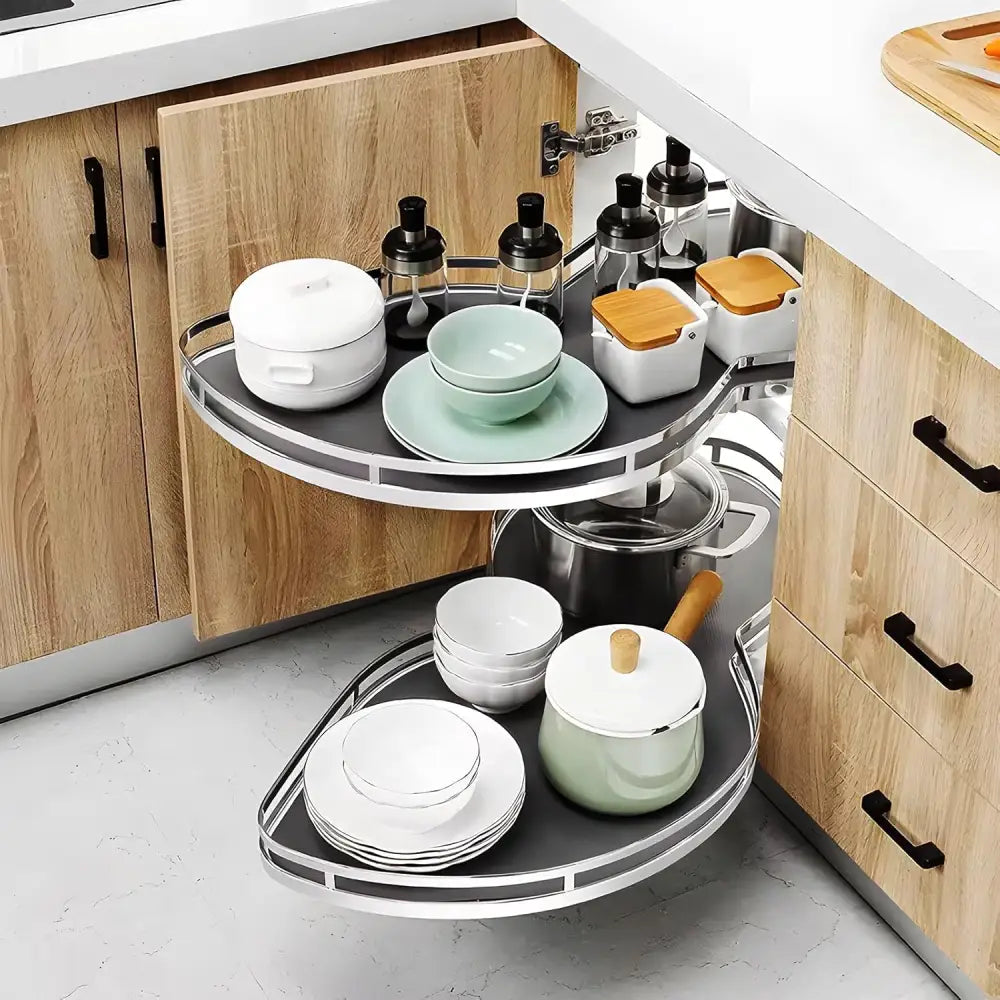 2 Tier Corner Pull Out Tray Storage Organize Cabinet - Cabinet 600: 61 x 46 x 60-75 cm - Right Door - Kitchen Essentials