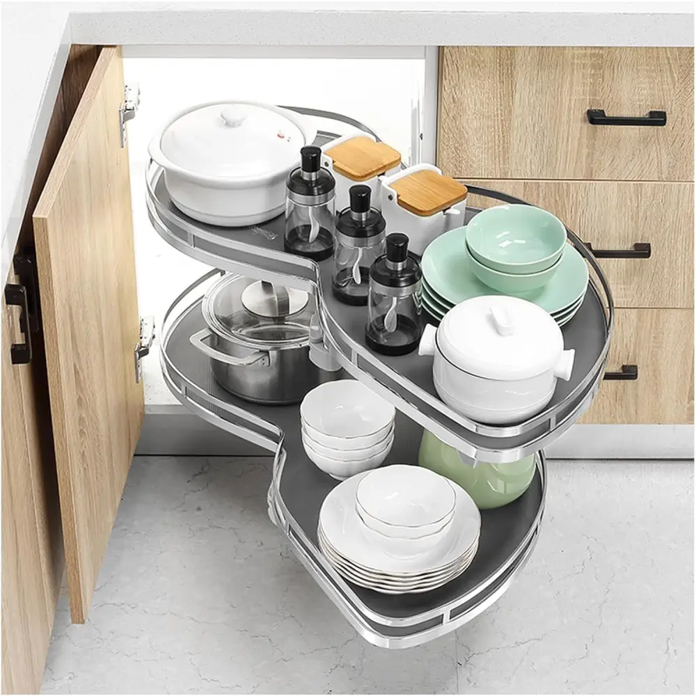 2 Tier Corner Pull Out Tray Storage Organize Cabinet - Cabinet 600: 61 x 46 x 60-75 cm - Left Door - Kitchen Essentials