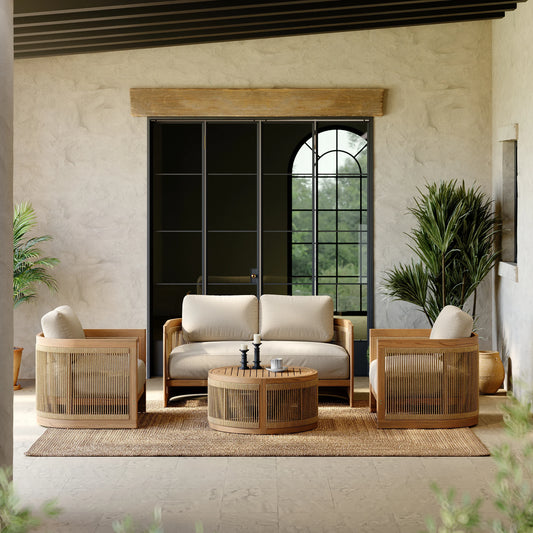 Conjunto de sofás modernos para hotel, muebles de exterior de teca para jardín, sofá seccional de madera y aluminio para patio, conjunto de sofás de jardín de lujo de teca.