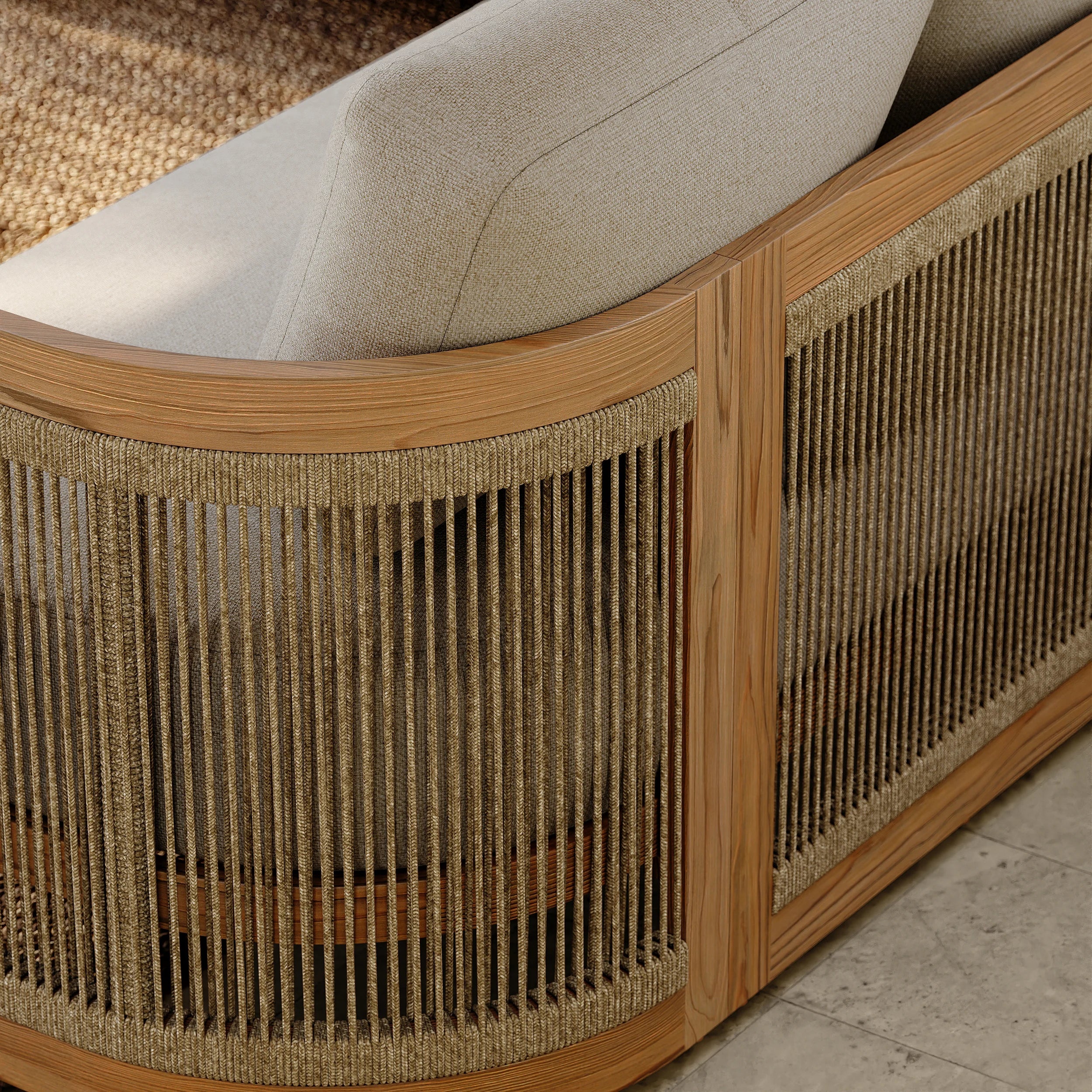 Conjunto de sofás modernos para hotel, muebles de exterior de teca para jardín, sofá seccional de madera y aluminio para patio, conjunto de sofás de jardín de lujo de teca.
