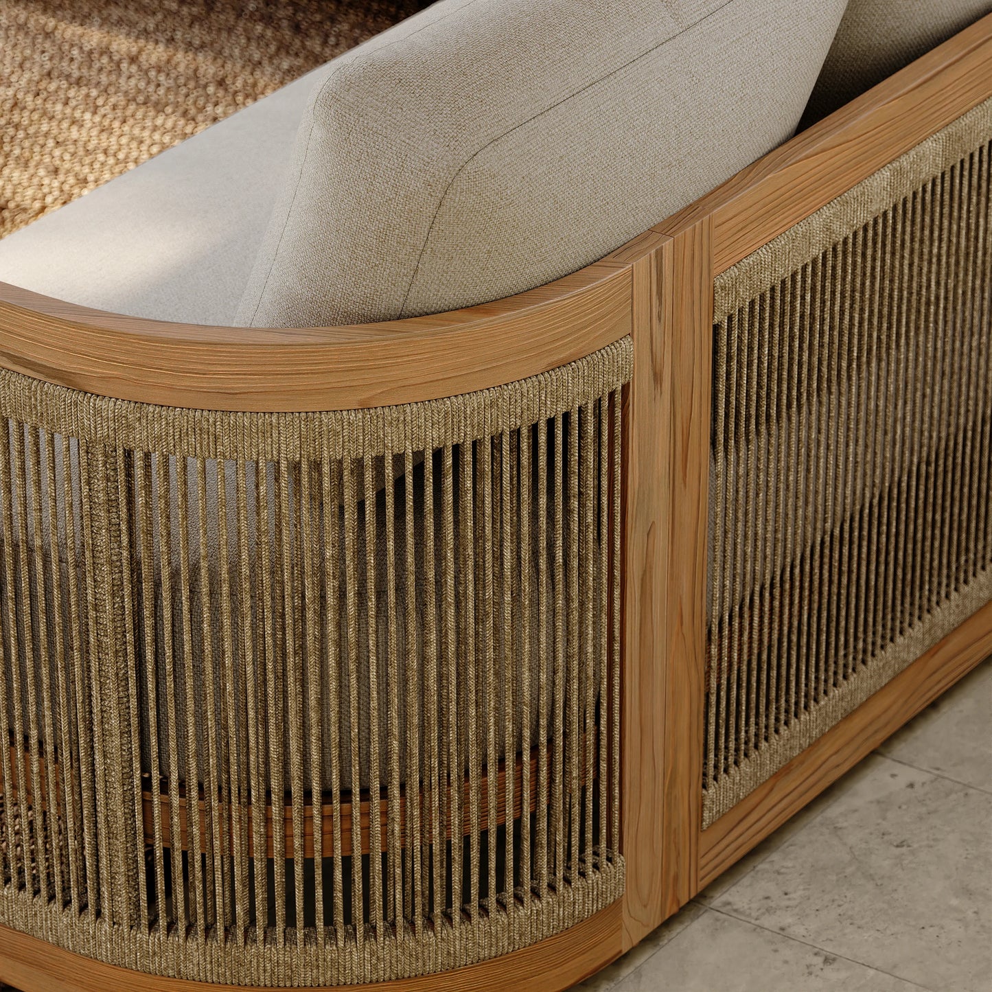 Conjunto de sofás modernos para hotel, muebles de exterior de teca para jardín, sofá seccional de madera y aluminio para patio, conjunto de sofás de jardín de lujo de teca.