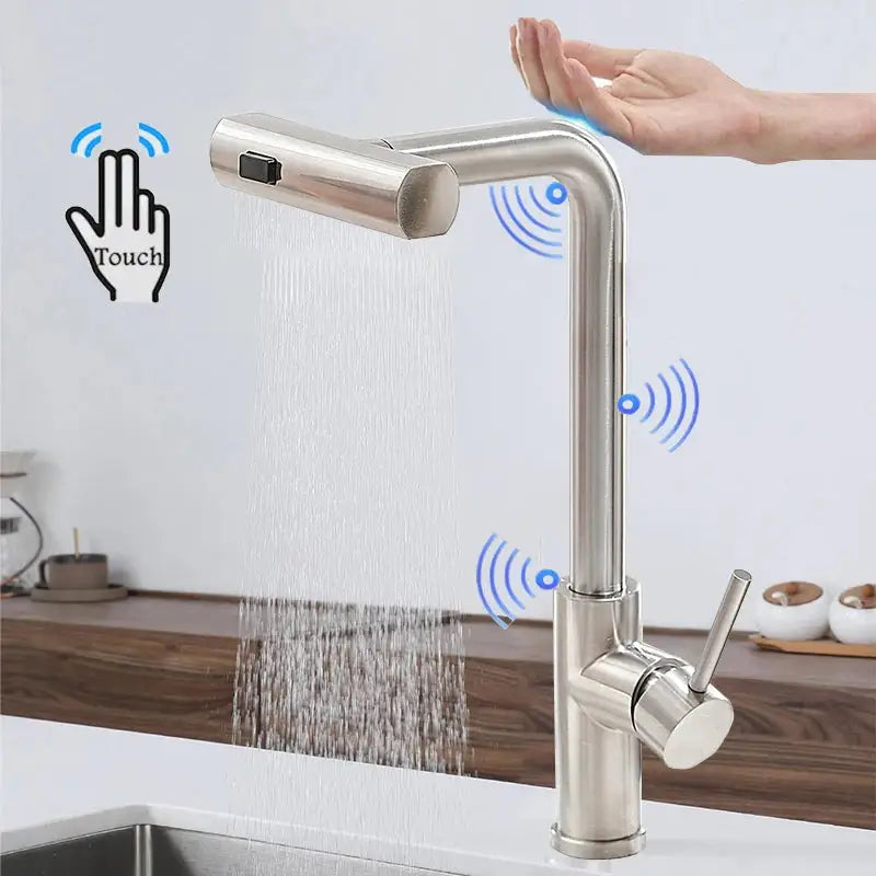 3 Mode Waterfall Crane Sensor Pull Out Sink Faucet - Brushed Nickel - With Sensor / G1/2 - Kitchen Faucets