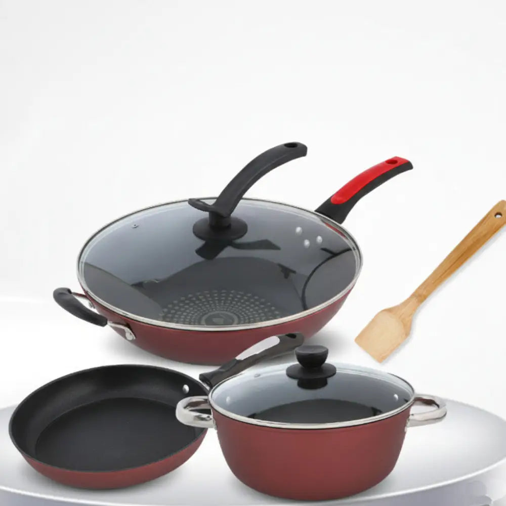 3 Piece Non Stick Pan Pot Wok Cookware Set - Wok + frying pan + soup pot - Cookware set