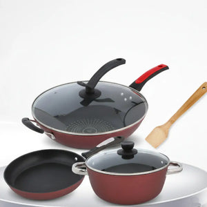 3 Piece Non Stick Pan Pot Wok Cookware Set - Wok + frying pan + soup pot - Cookware set