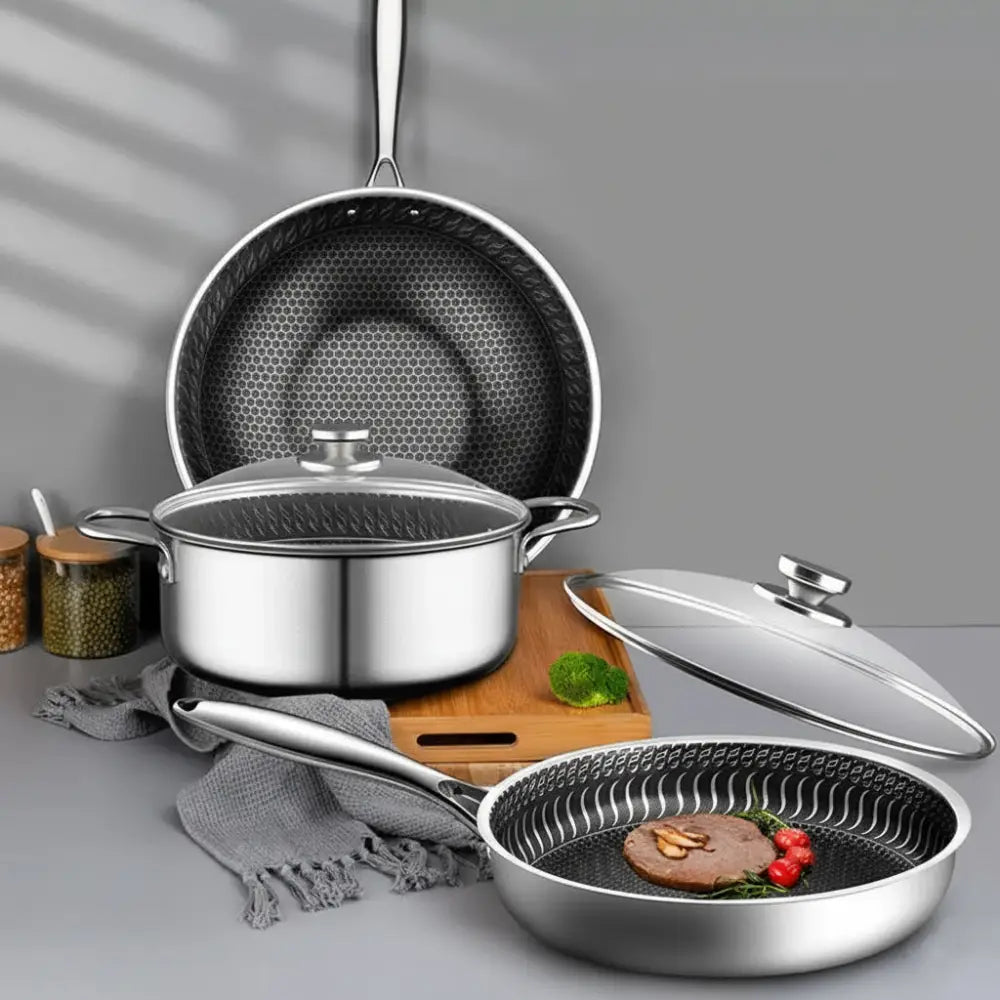 3 Piece Stainless Steel Non Stick Cookware Set - Cookware set