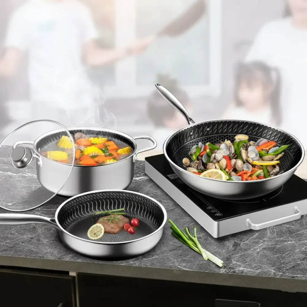 3 Piece Stainless Steel Non Stick Cookware Set - Cookware set