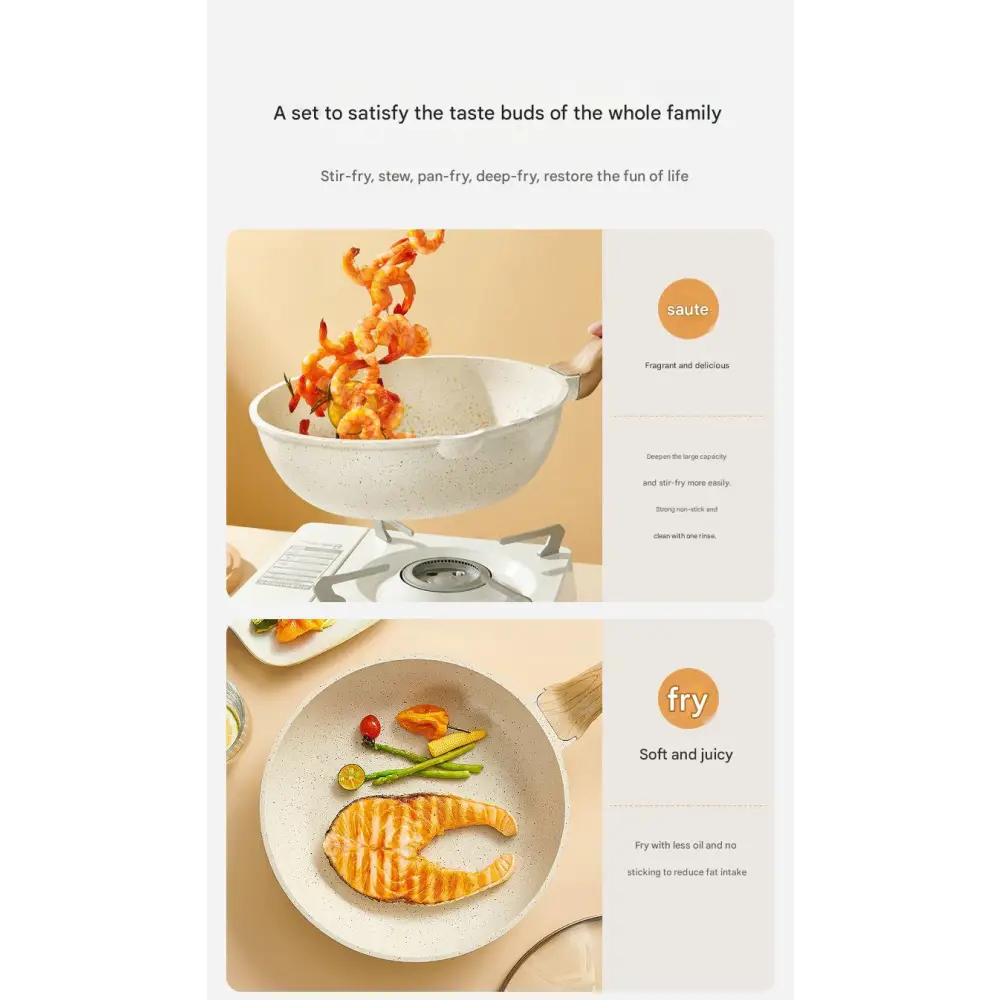 4 Piece Non Stick Cookware Frying Pan Soup Pot Set - Cookware set