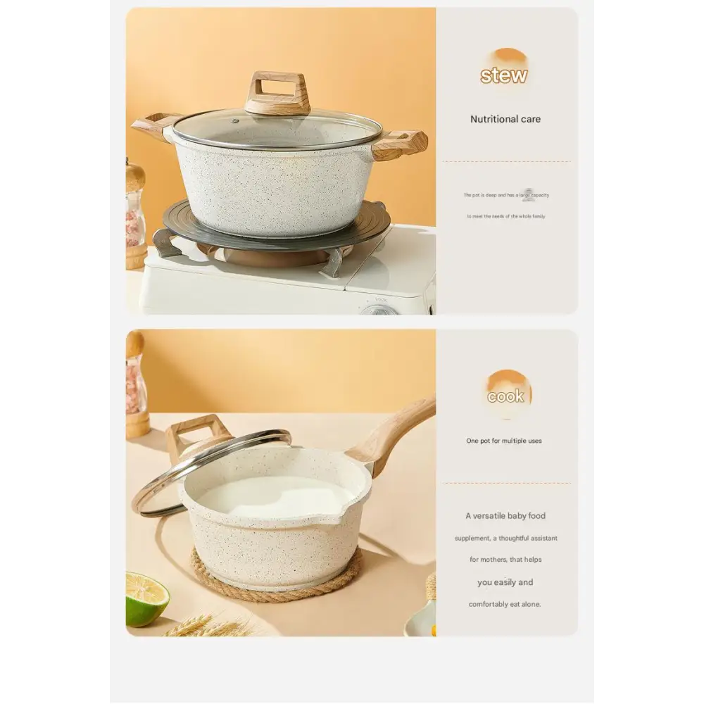 4 Piece Non Stick Cookware Frying Pan Soup Pot Set - Cookware set