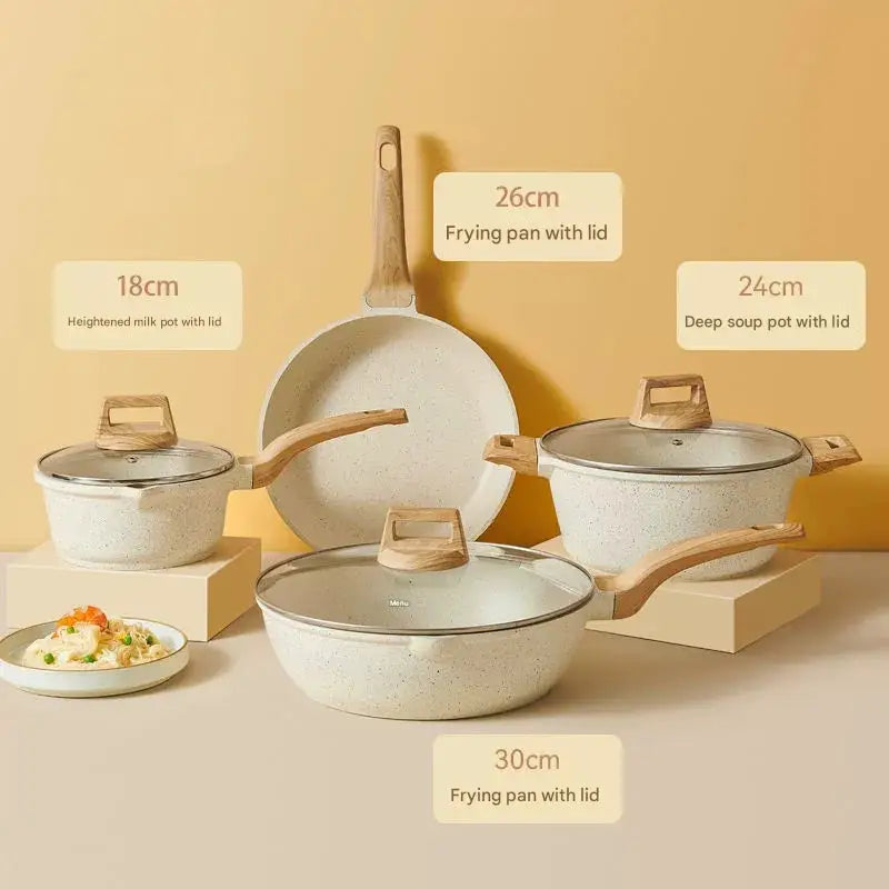 4 Piece Non Stick Cookware Frying Pan Soup Pot Set - Four-piece set wok + frying pan + milk pot + soup pot - Cookware