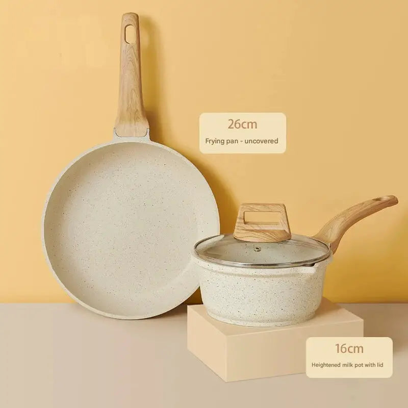 4 Piece Non Stick Cookware Frying Pan Soup Pot Set - Two Piece deep frying pan + milk pan - Cookware set