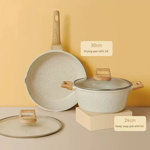 4 Piece Non Stick Cookware Frying Pan Soup Pot Set - Two sets wok + soup pot. - Cookware set