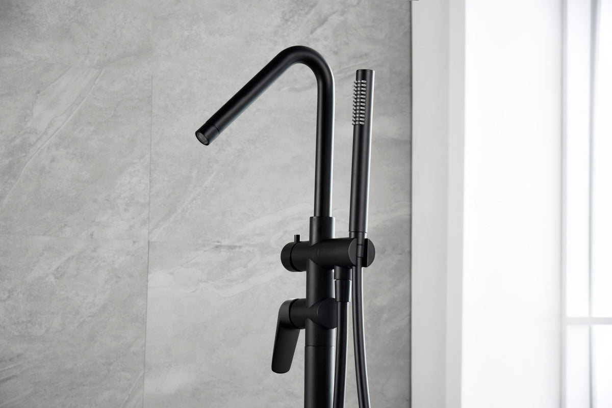 Matte Black Freestanding Bathtub Faucet Modern Design, view 3