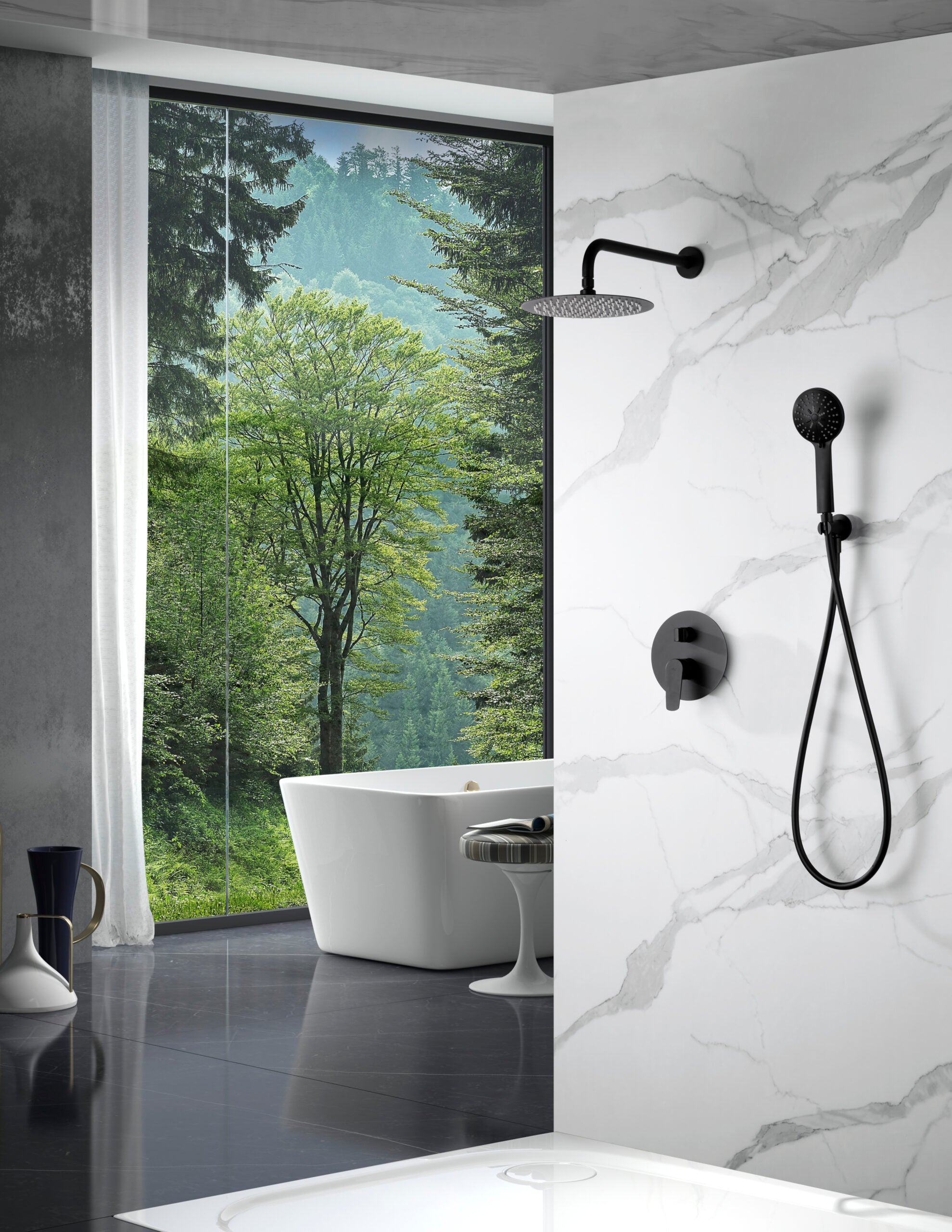 Matte Black Single Lever Built-in Shower Set, view 3