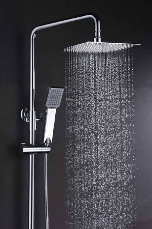 Chrome Single Handle Shower Set Modern Minimalist Design, in a bathroom setting