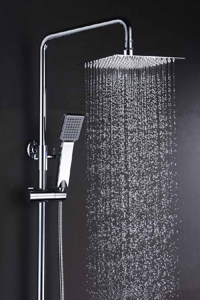 Chrome Single Handle Shower Set Modern Minimalist Design, in a bathroom setting