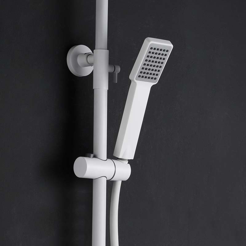 Matte White Single Lever Shower Set Modern Minimalist, detail view