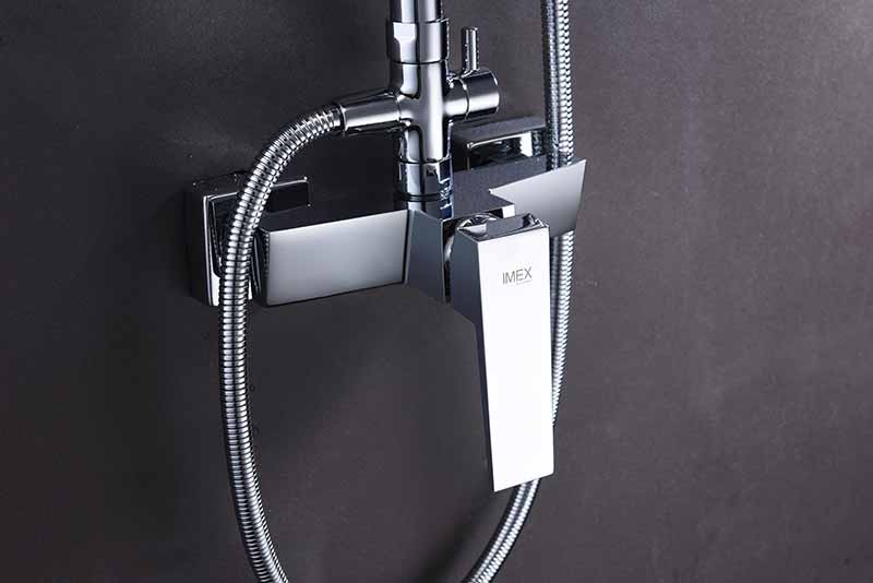 Chrome Single Handle Shower Set Modern Minimalist Design, detail view