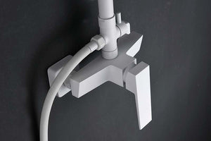 Matte White Single Lever Shower Set Modern Minimalist, detail view