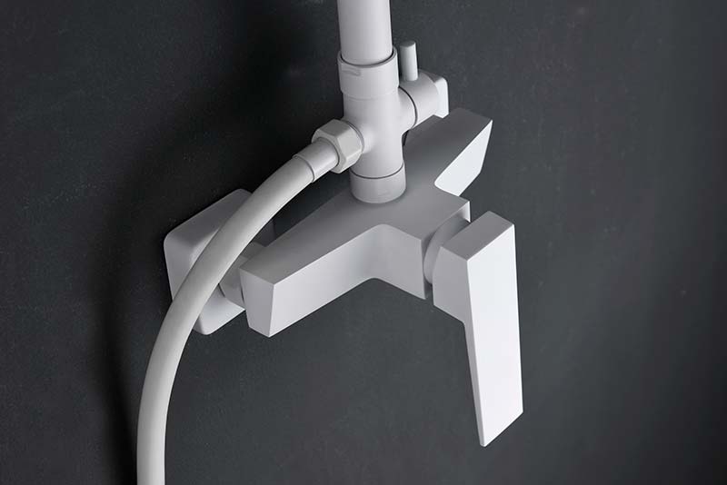 Matte White Single Lever Shower Set Modern Minimalist, detail view