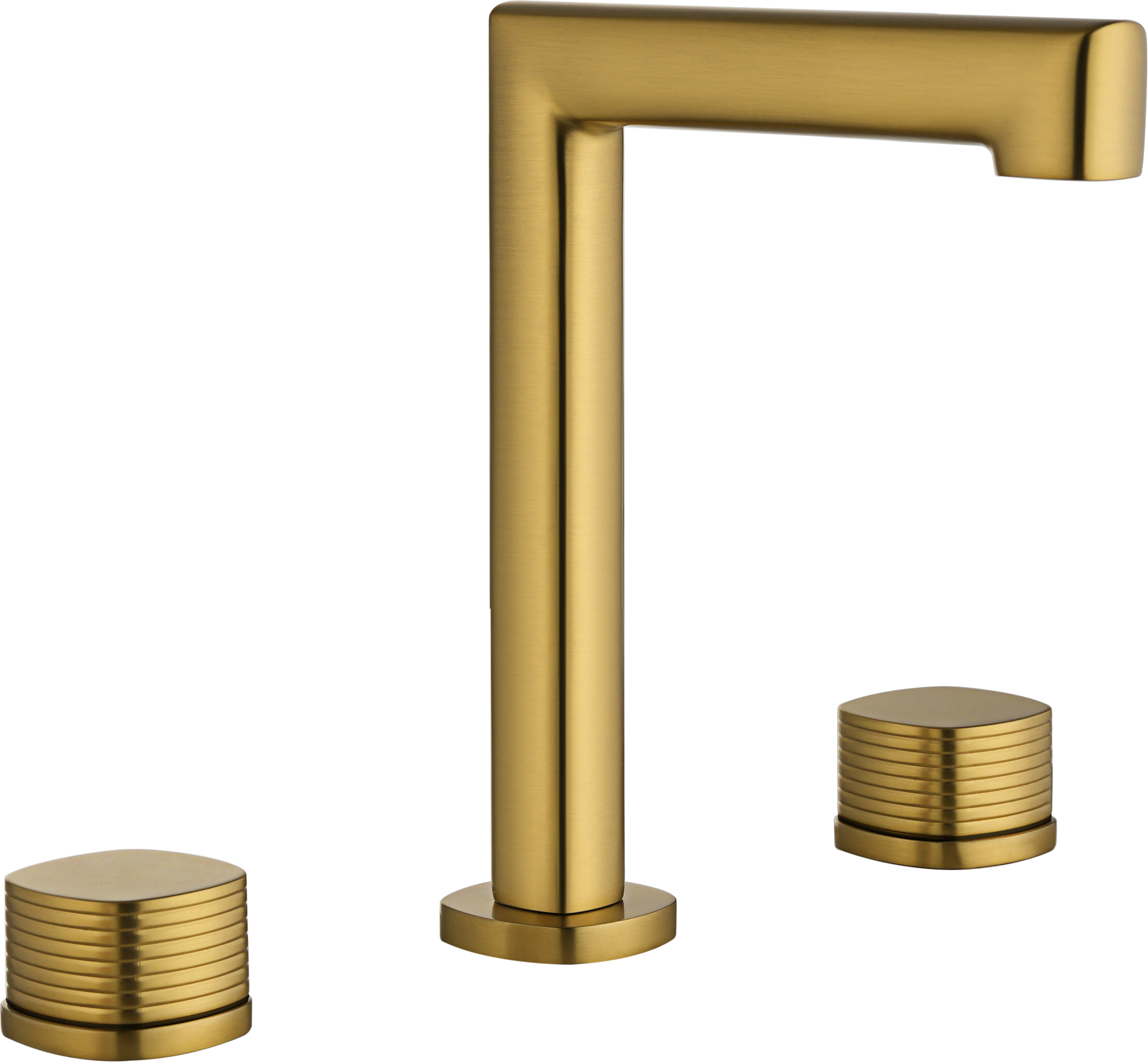 Firenze Brushed Gold Low Spout Countertop Two Handle Basin Mixer, main product view