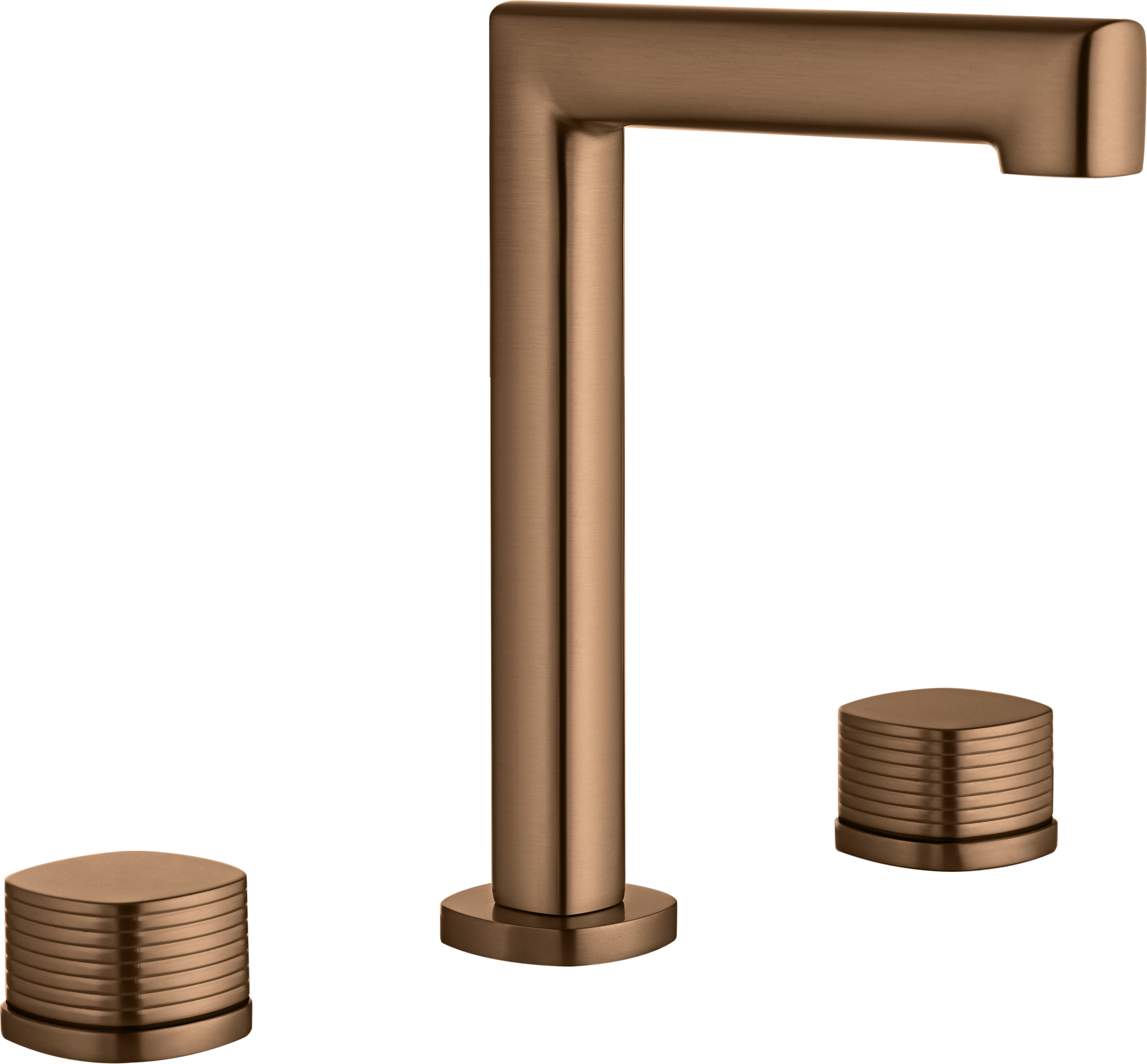 Firenze Brushed Rose Gold Low Spout Countertop Two Handle Basin Mixer, main product view