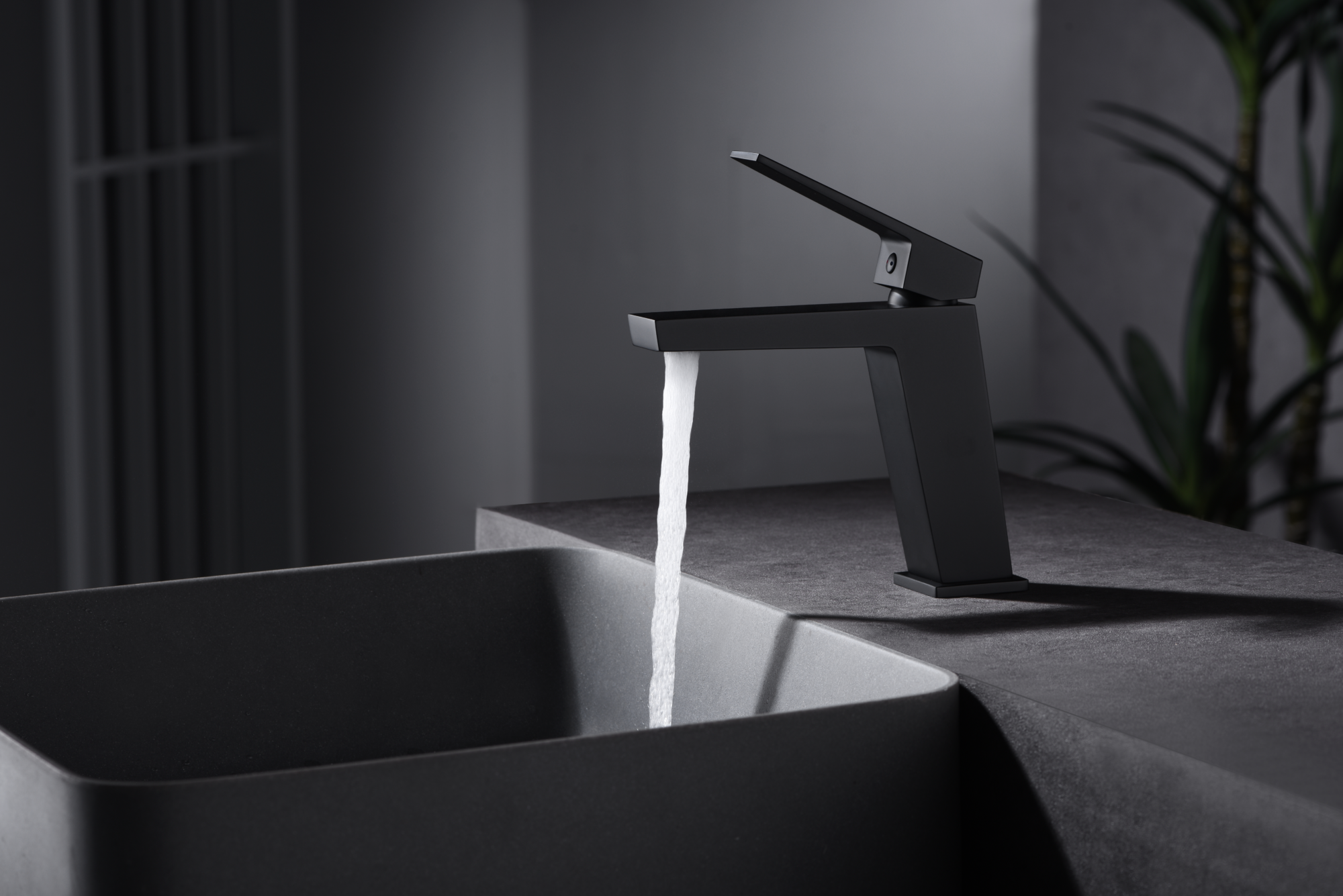 Matte Black Single Lever Sink Faucet Modern Design, in a bathroom setting