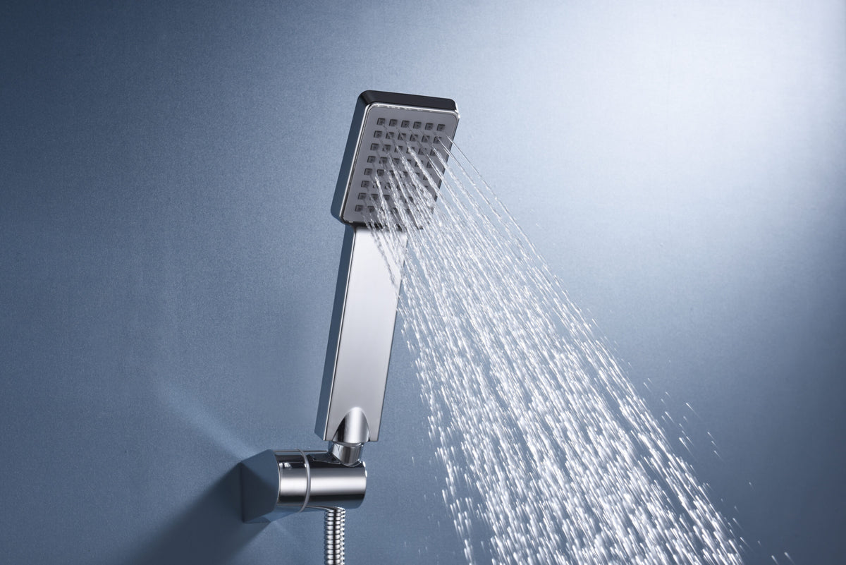 Chrome Single Handle Shower Kit Modern Minimalist Design, handle detail